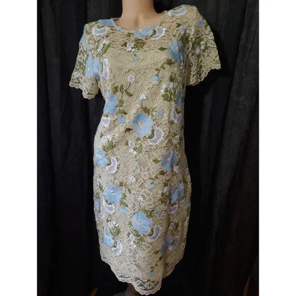 Calvin Klein | Dresses | Calvin Klein Cocktail Dress Beige Floral Sheath  Embroidered Lace Womens Large | Poshmark